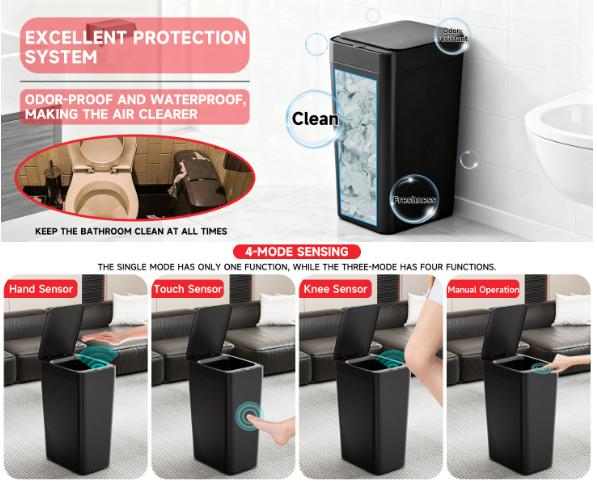 Black Smart Sensor Trash Can – Slim, Durable, and Hands-Free Waste Bin for Kitchen, Bathroom, or Living Room - Image 5