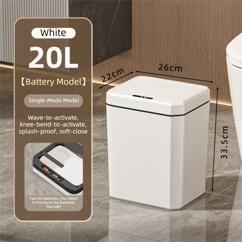 White Smart Sensor Trash Can – 20L Capacity, Touch-Free Operation with Odor-Blocking & Waterproof Design - Image 1