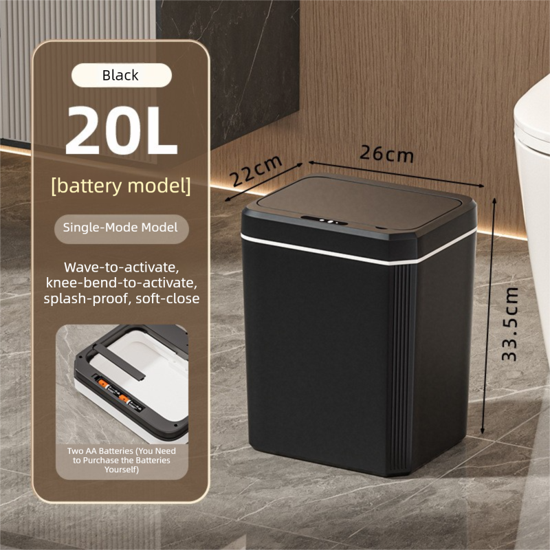 Black Smart Sensor Trash Can – 20L Capacity, Touch-Free Operation with Odor-Blocking & Waterproof Design - Image 1