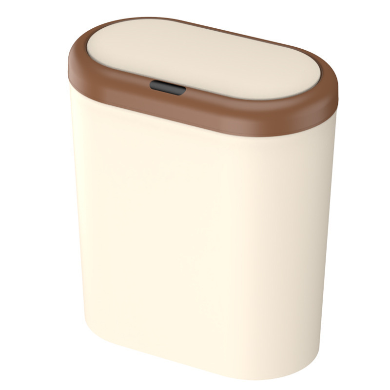 Beige and Brown Smart Sensor Trash Can – 15L Capacity, Compact Design for Home Use with Automatic Induction Opening(Three sensor modes) - Image 1