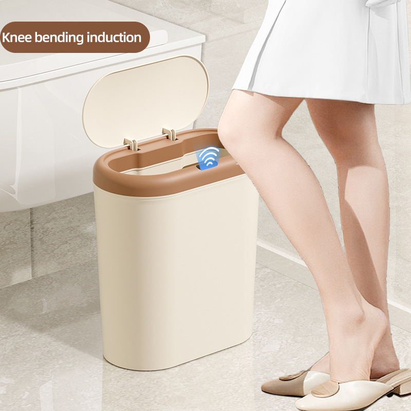 Beige and Brown Smart Sensor Trash Can – 15L Capacity, Compact Design for Home Use with Automatic Induction Opening(Three sensor modes) - Image 4