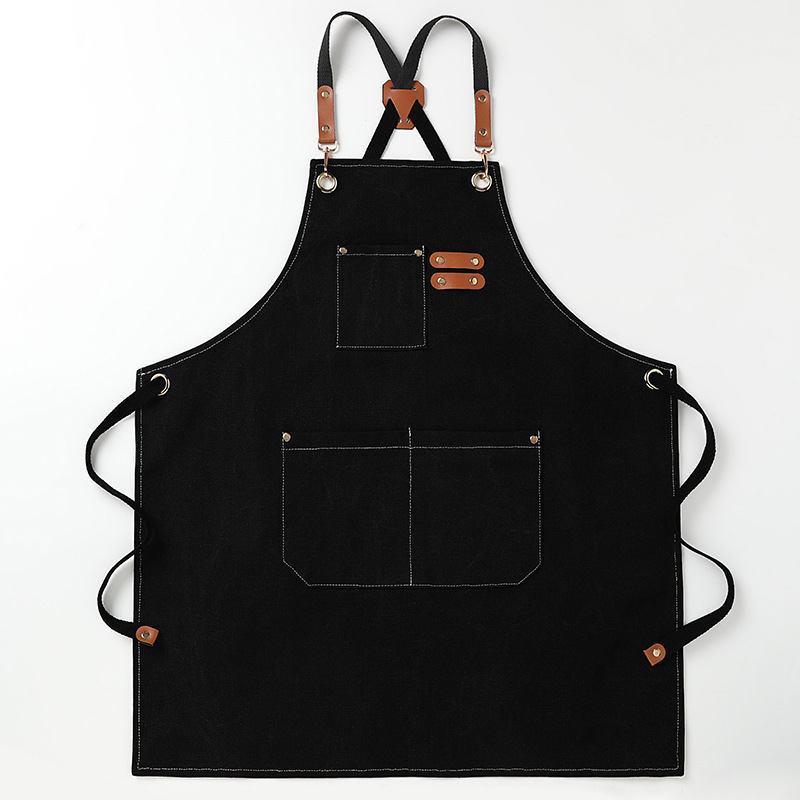 Black 16-ounce Heavy-Duty Canvas Apron – Durable, Waterproof & Oil-Resistant Kitchen Workwear for Cooking and Crafting - Image 1