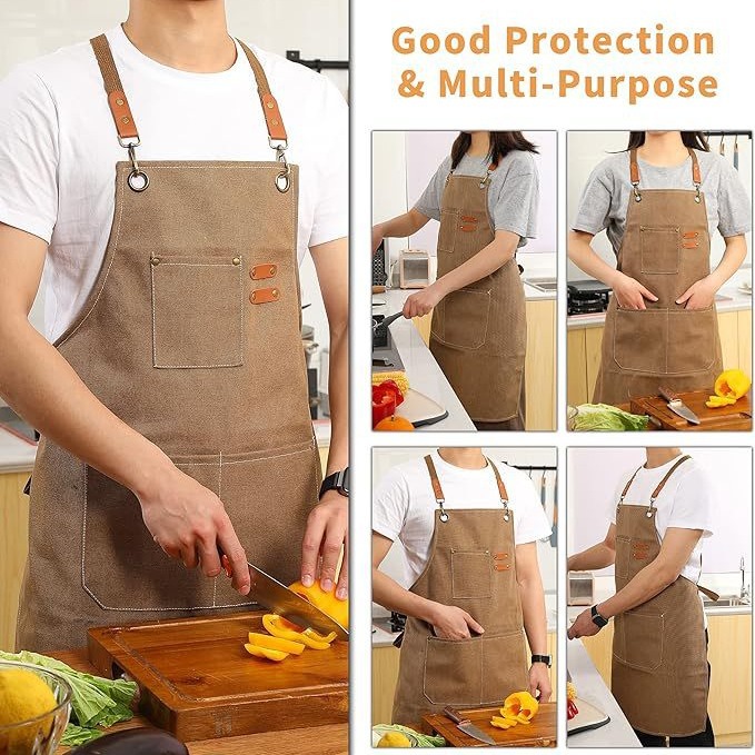 Black 16-ounce Heavy-Duty Canvas Apron – Durable, Waterproof & Oil-Resistant Kitchen Workwear for Cooking and Crafting - Image 4