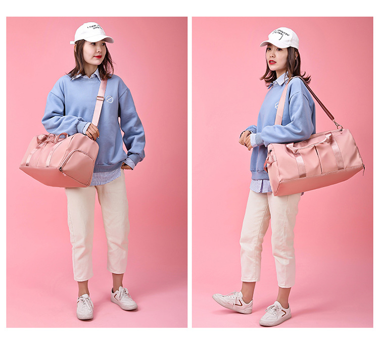 Pink Large Capacity Travel Duffel Bag – Wet & Dry Separation, Shoe Compartment, and Luggage Sleeve for Gym, Yoga, and Short Trips - Image 3