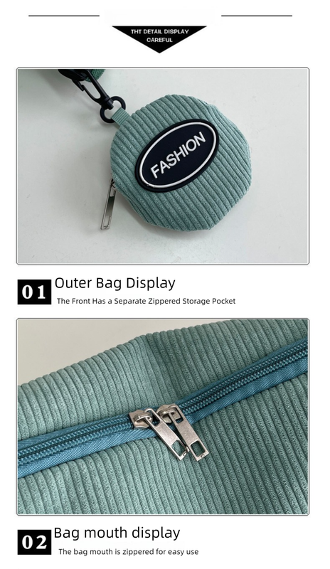 Green Minimalist Corduroy Crossbody Bag – Large Capacity Single Shoulder & Diagonal Sling Bag in Korean Style - Image 6