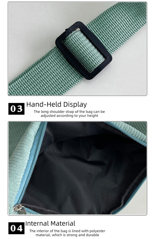 Green Minimalist Corduroy Crossbody Bag – Large Capacity Single Shoulder & Diagonal Sling Bag in Korean Style - Image 7
