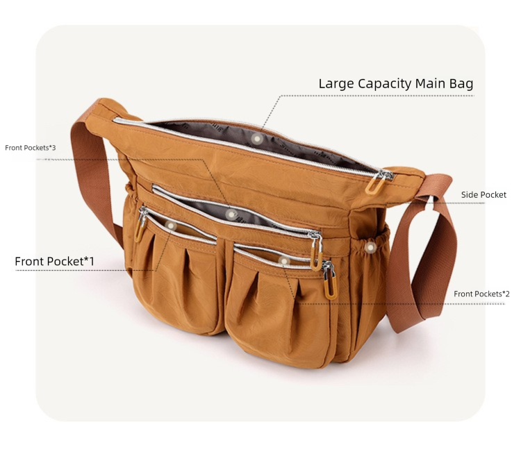 Brown Multi-Pocket Lightweight Nylon Crossbody Bag – Stylish, Functional, and Spacious Shoulder Bag for Women - Image 3