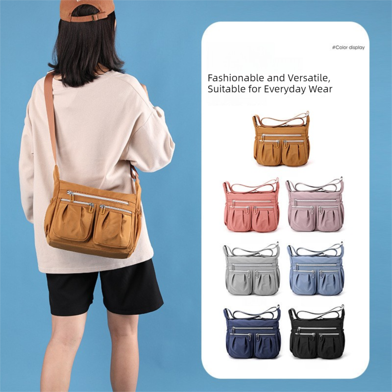 Purple Multi-Pocket Lightweight Nylon Crossbody Bag – Stylish, Functional, and Spacious Shoulder Bag for Women - Image 2