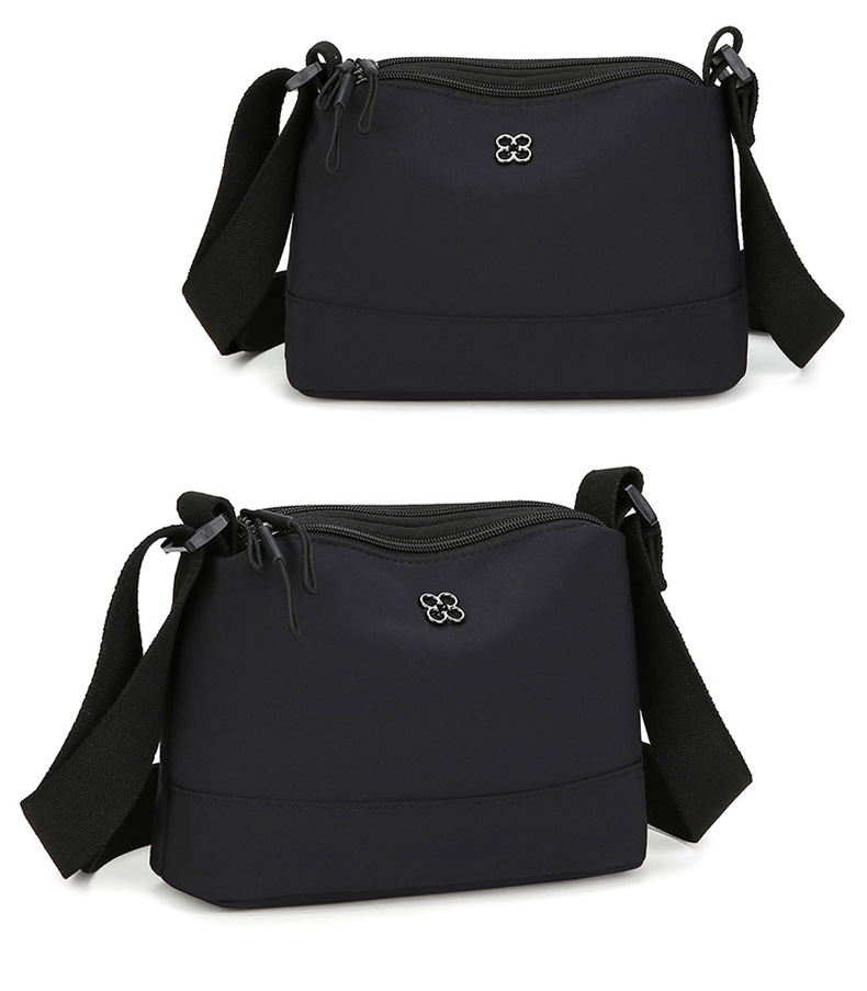 Black Lightweight Multi-Layer Crossbody Bag for Women – Compact, Water-Resistant Nylon Shoulder Bag with Adjustable Strap - Image 2