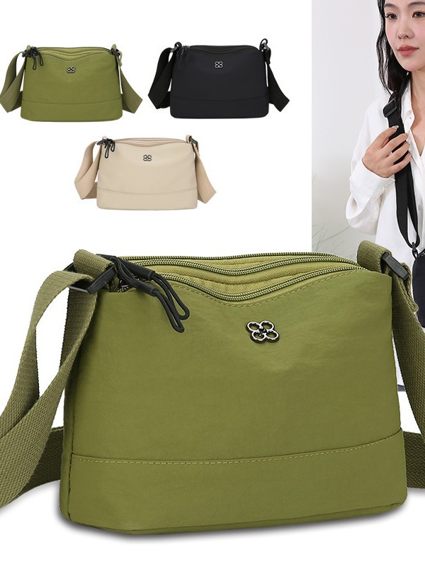Green Lightweight Multi-Layer Crossbody Bag for Women – Compact, Water-Resistant Nylon Shoulder Bag with Adjustable Strap - Image 4