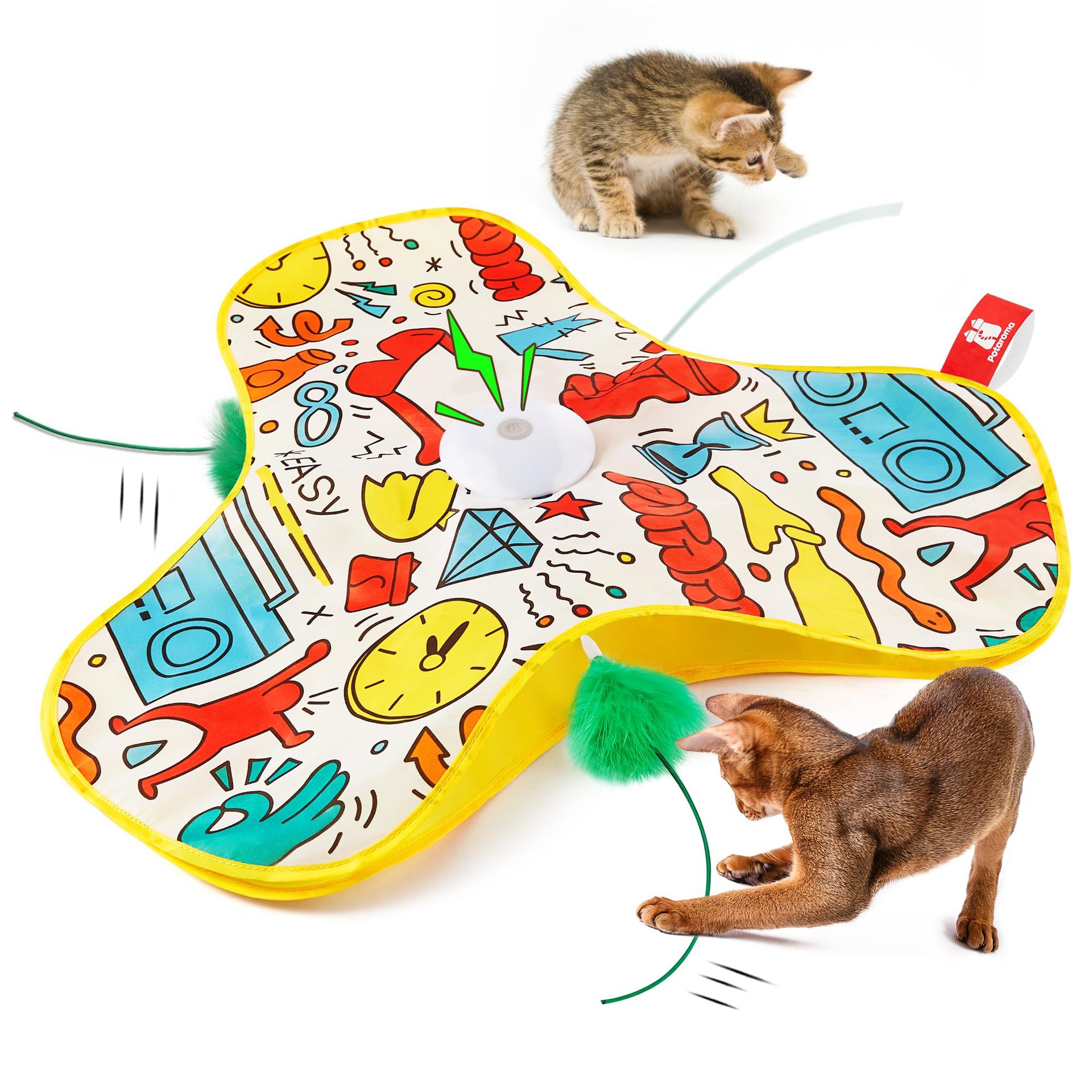 Yellow Interactive Cat Toys Rechargeable,Moving Concealed Feathers,Real Mouse Squeaky,Touch Activated Cat Kitten Toy Exercise Toys for Indoor Bored Adult Cats - Image 1