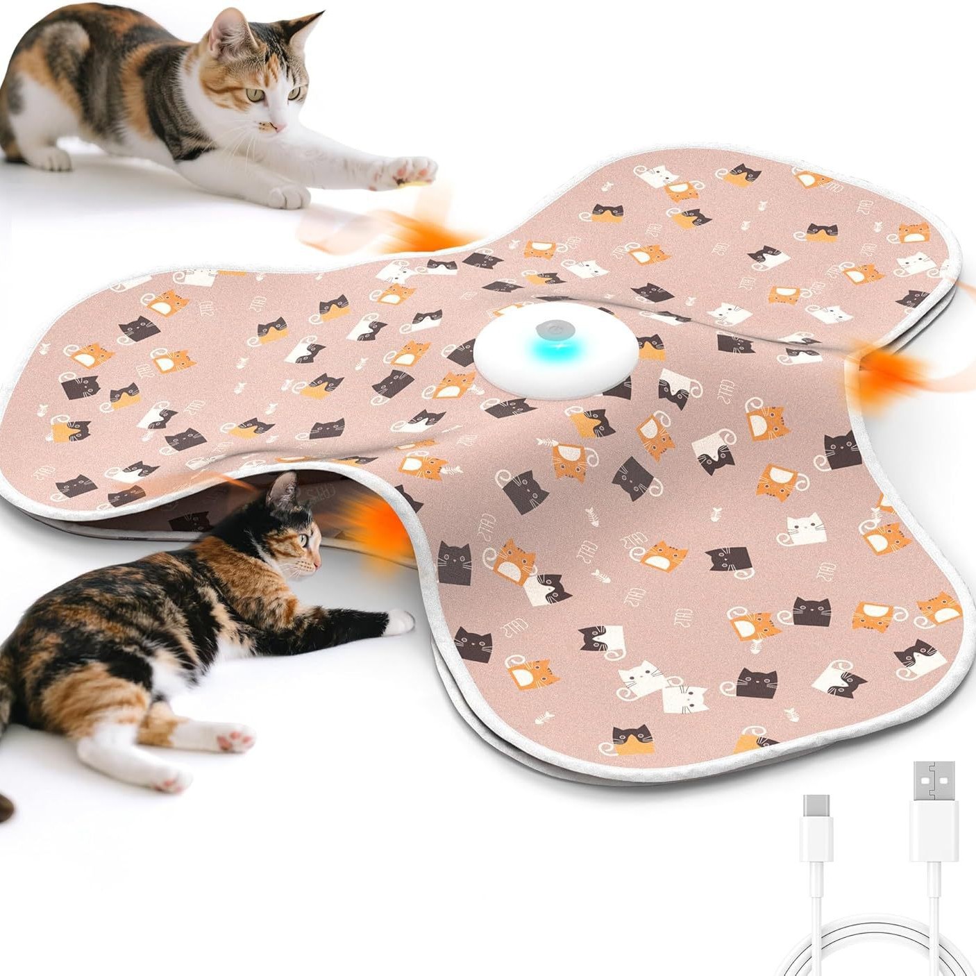 Pink Interactive Cat Toys Rechargeable,Moving Concealed Feathers,Real Mouse Squeaky,Touch Activated Cat Kitten Toy Exercise Toys for Indoor Bored Adult Cats - Image 1