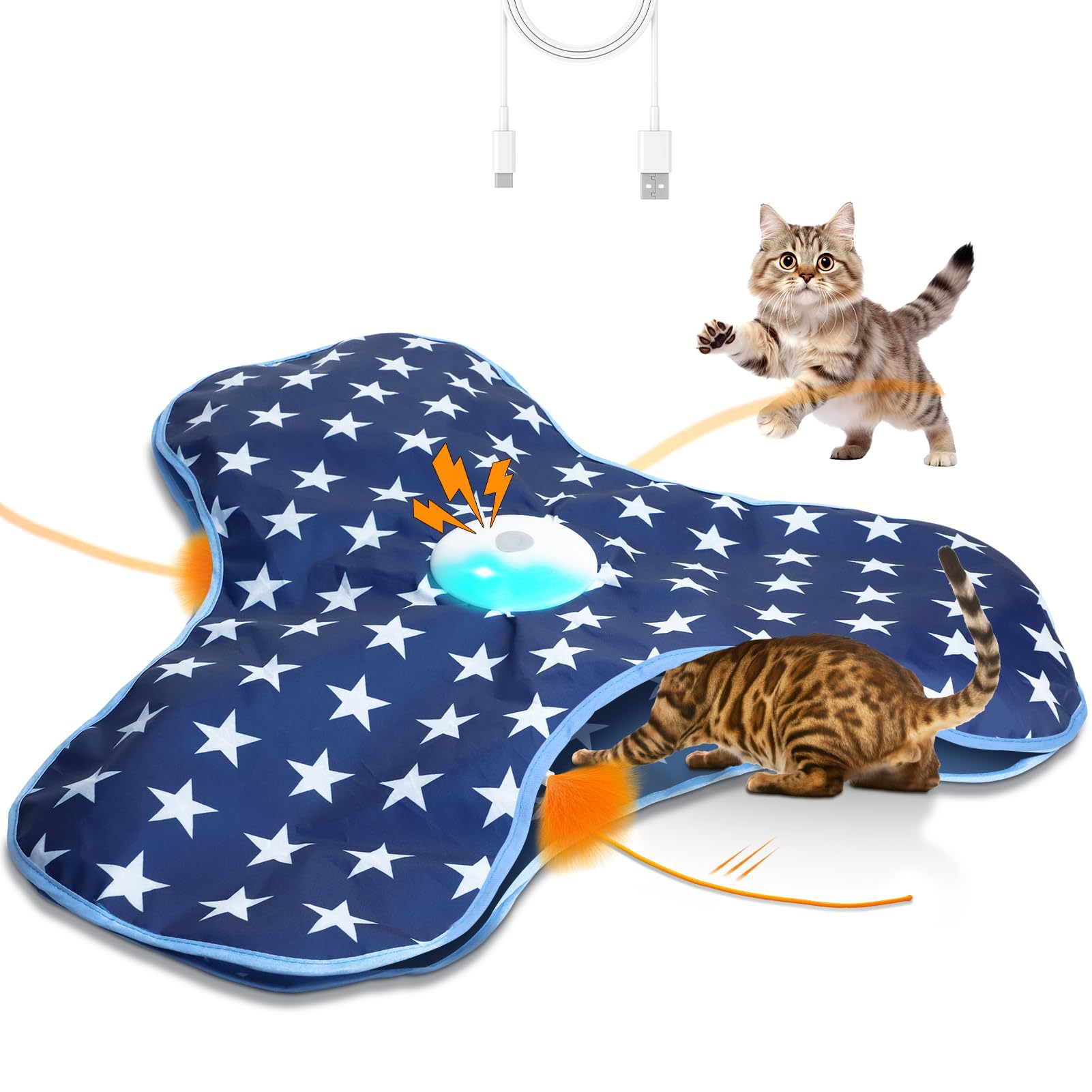 Dark Blue Interactive Cat Toys Rechargeable,Moving Concealed Feathers,Real Mouse Squeaky,Touch Activated Cat Kitten Toy Exercise Toys for Indoor Bored Adult Cats - Image 1