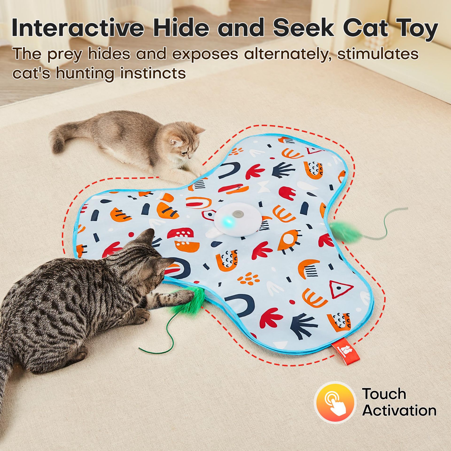 Dark Blue Interactive Cat Toys Rechargeable,Moving Concealed Feathers,Real Mouse Squeaky,Touch Activated Cat Kitten Toy Exercise Toys for Indoor Bored Adult Cats - Image 2