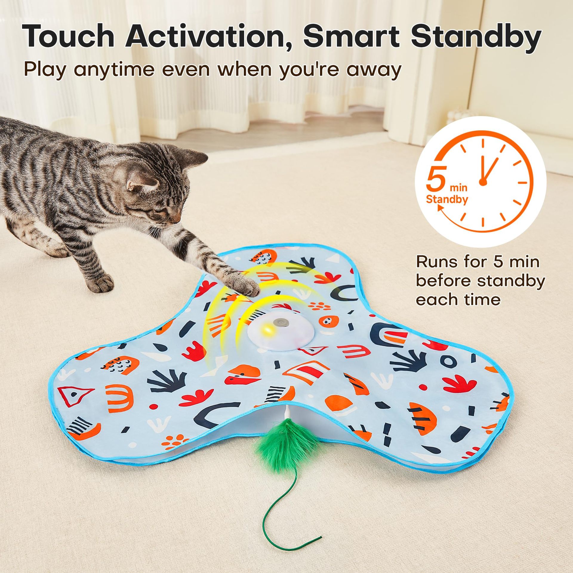 Dark Blue Interactive Cat Toys Rechargeable,Moving Concealed Feathers,Real Mouse Squeaky,Touch Activated Cat Kitten Toy Exercise Toys for Indoor Bored Adult Cats - Image 4