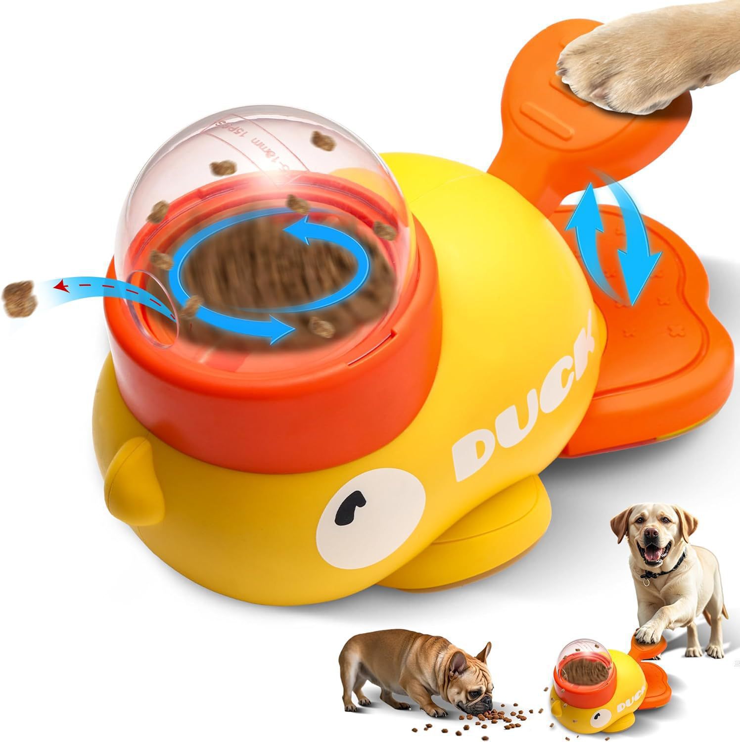 Yellow Interactive Duck-Shaped Automatic Pet Feeder – Smart Treat Dispenser for Cats & Dogs with 3 Adjustable Port Sizes - Image 1