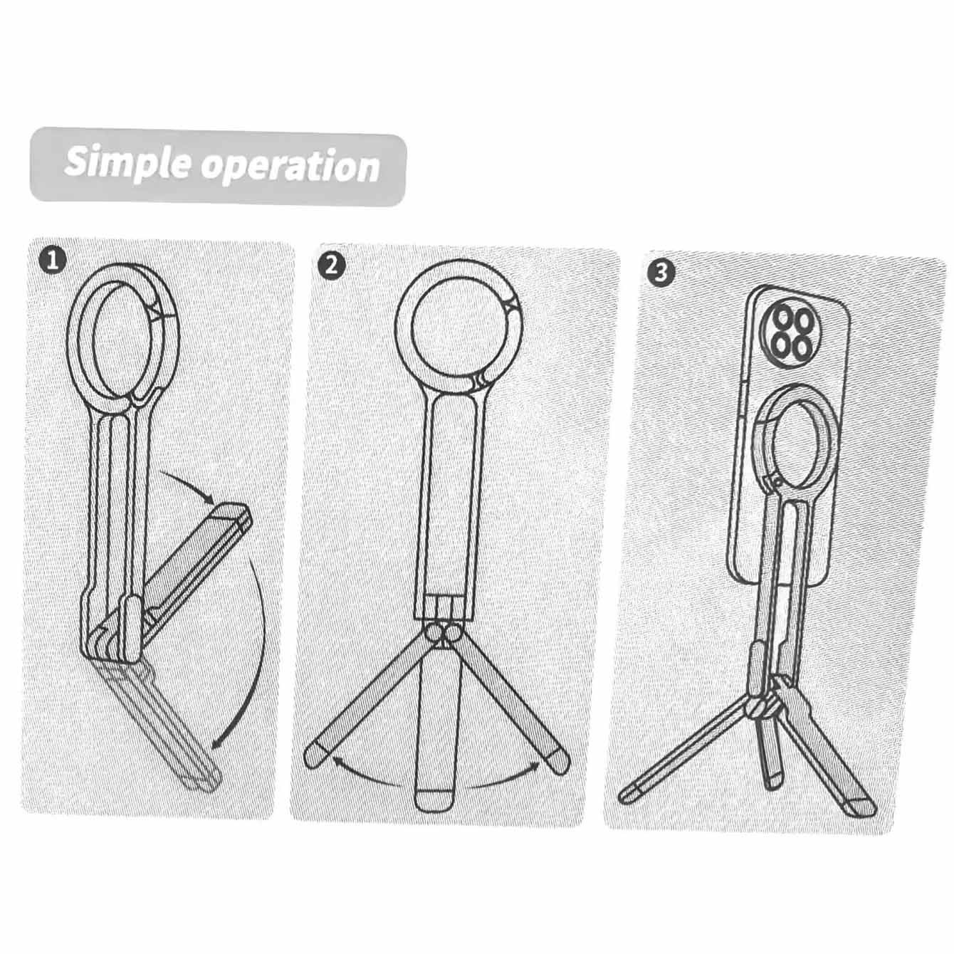 Black Magnetic Phone Stand with Foldable Tripod & Carabiner Hook – Multi-Functional, Portable Smartphone Holder for Outdoor Use - Image 4