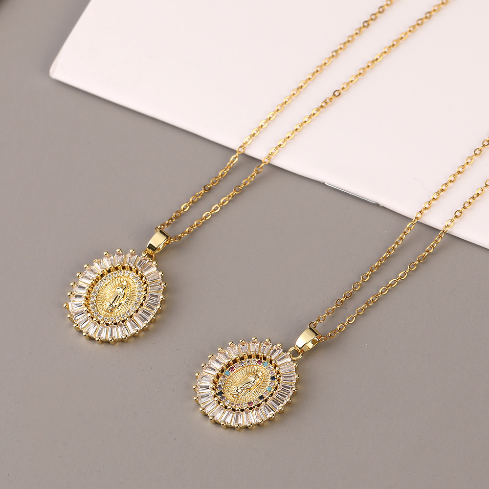 European & American Fashion Geometric Square Pendant Necklace Set – Rose Gold Plated Copper with Zirconia, 2-Piece Layered Lockbone Chain - Image 1