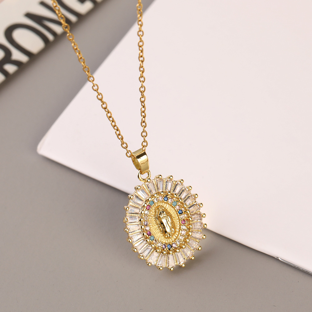 European & American Fashion Geometric Square Pendant Necklace Set – Rose Gold Plated Copper with Zirconia, 2-Piece Layered Lockbone Chain - Image 2
