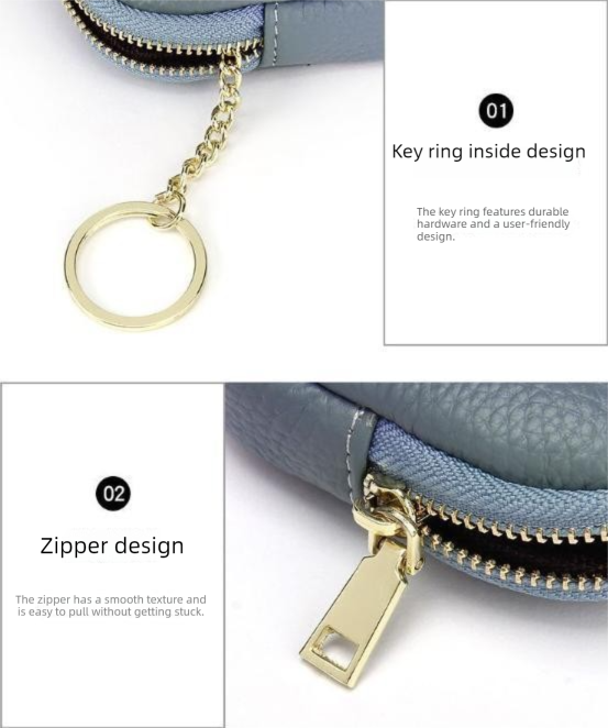 Blue Stylish Mini Zipper Wallet for Women – Compact PU Coin Purse with Key Ring & Card Storage (3-Pack) - Image 4