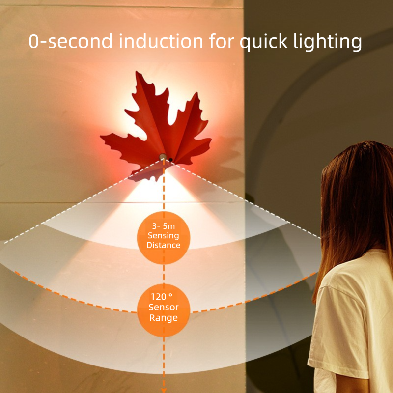 2 Pcs Maple Leaf Smart Motion-Sensing LED Night Light – Magnetic & Self-Adhesive - Image 4
