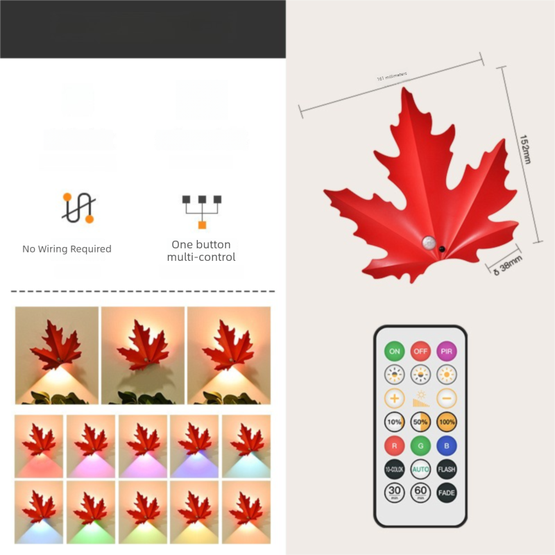 2 Pcs Maple Leaf Smart LED Night Light – Battery-Powered Motion Sensor with Remote Control & Color Changing - Image 1