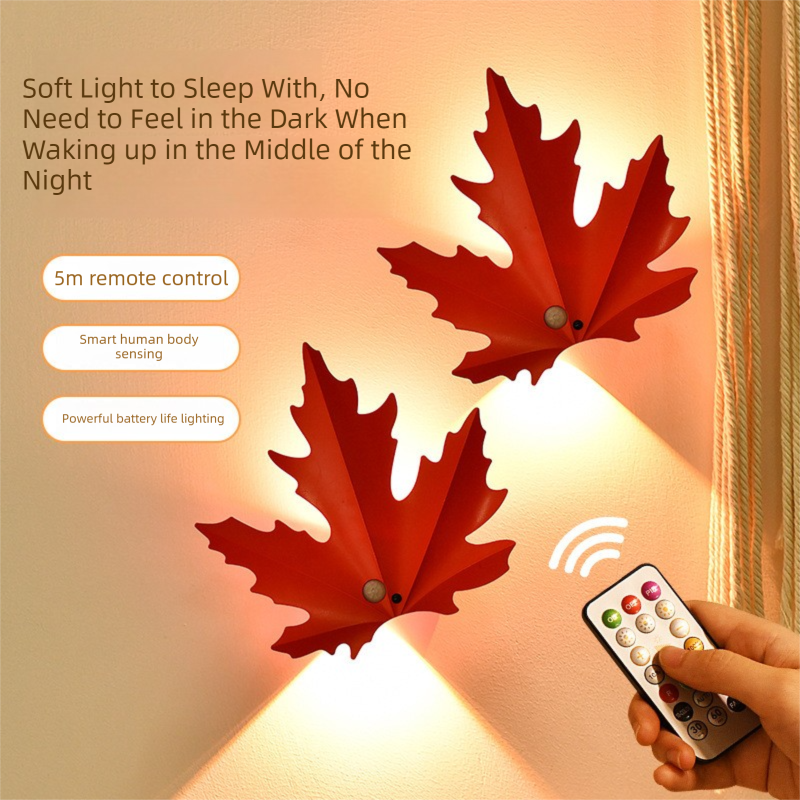 2 Pcs Maple Leaf Smart LED Night Light – Battery-Powered Motion Sensor with Remote Control & Color Changing - Image 2