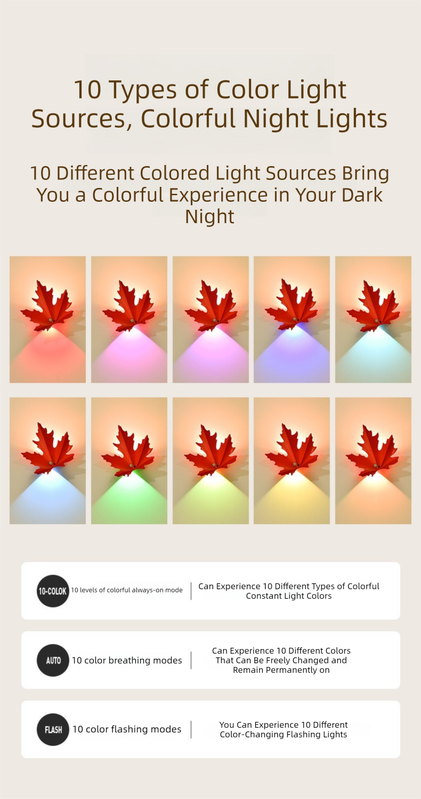 2 Pcs Maple Leaf Smart LED Night Light – Battery-Powered Motion Sensor with Remote Control & Color Changing - Image 6