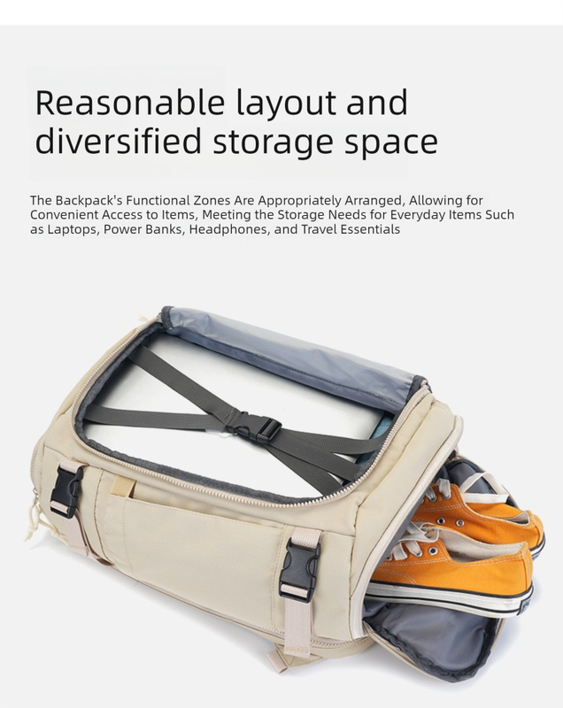 Beige Stylish & Spacious Backpack – Lightweight, Expandable Travel & Daily Use Rucksack (31×20×43cm) - Image 5