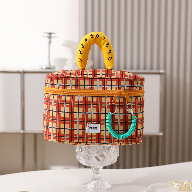 Orange plaid Portable Makeup Bag – Large Capacity, Multi-Compartment Cosmetic Organizer for Women (22×13×15cm) - Image 1