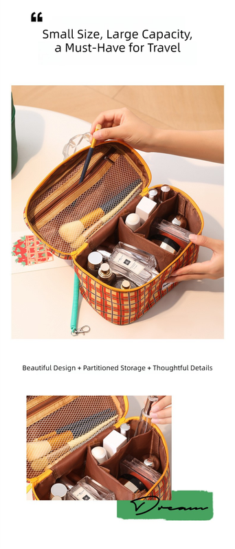 Green Portable Makeup Bag – Large Capacity, Multi-Compartment Cosmetic Organizer for Women (22×13×15cm) - Image 4