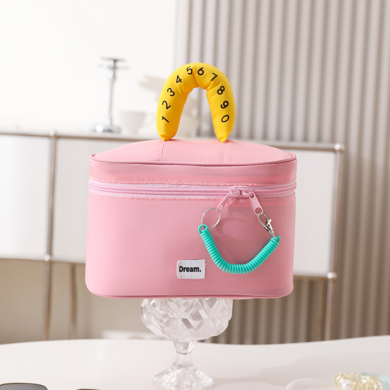 Pink Portable Makeup Bag – Large Capacity, Multi-Compartment Cosmetic Organizer for Women (22×13×15cm) - Image 1