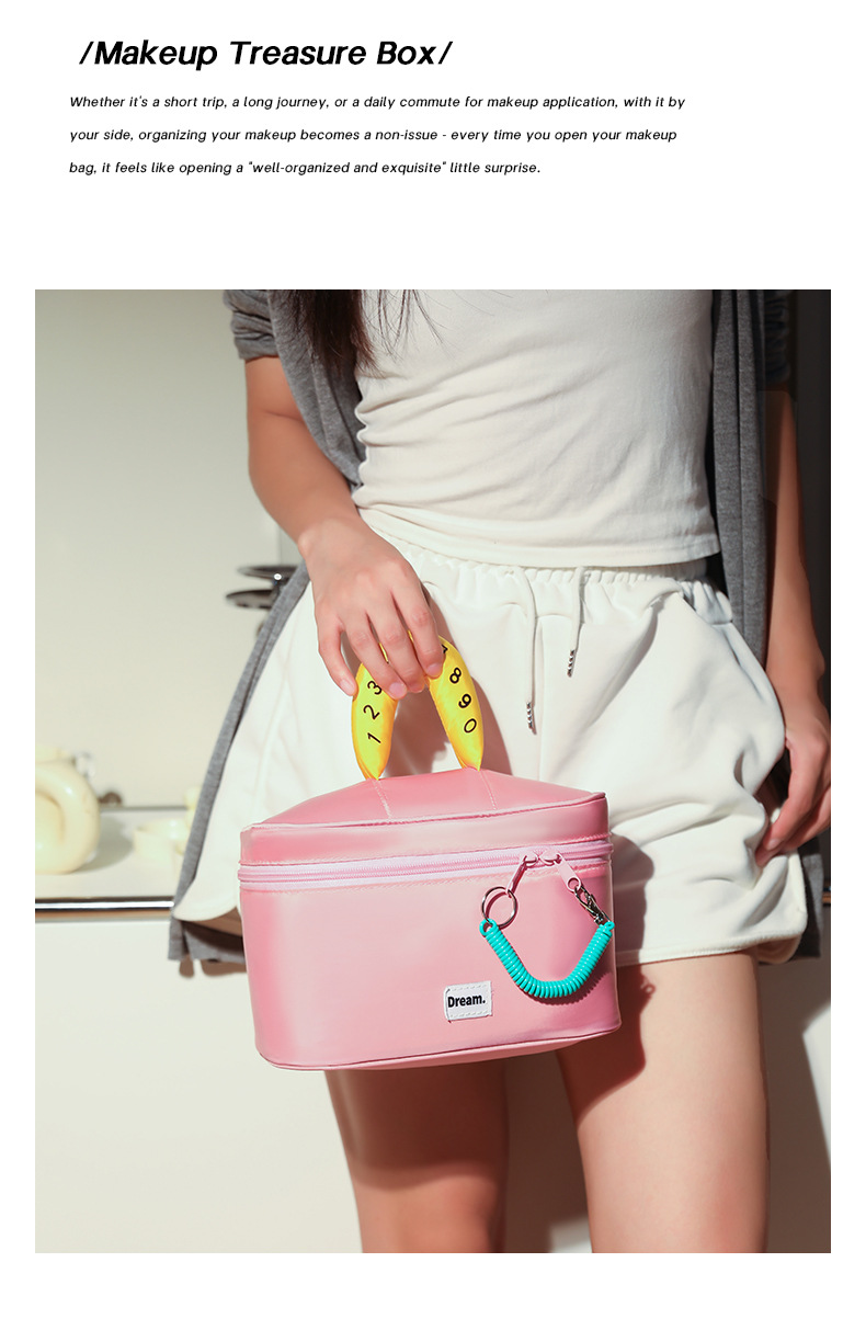 Pink Portable Makeup Bag – Large Capacity, Multi-Compartment Cosmetic Organizer for Women (22×13×15cm) - Image 5