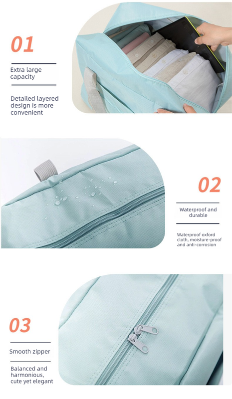 Pink Foldable Travel Duffel Bag – Lightweight, Waterproof Oxford Fabric Storage Bag for Short Trips, Moving(5-Piece Set) - Image 5