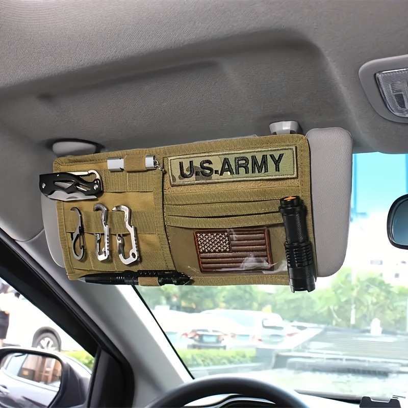 2 Pcs Green Car Sun Visor Organizer – Multi-Purpose Tactical Storage Bag for Tools, Cards & Gear - Image 3