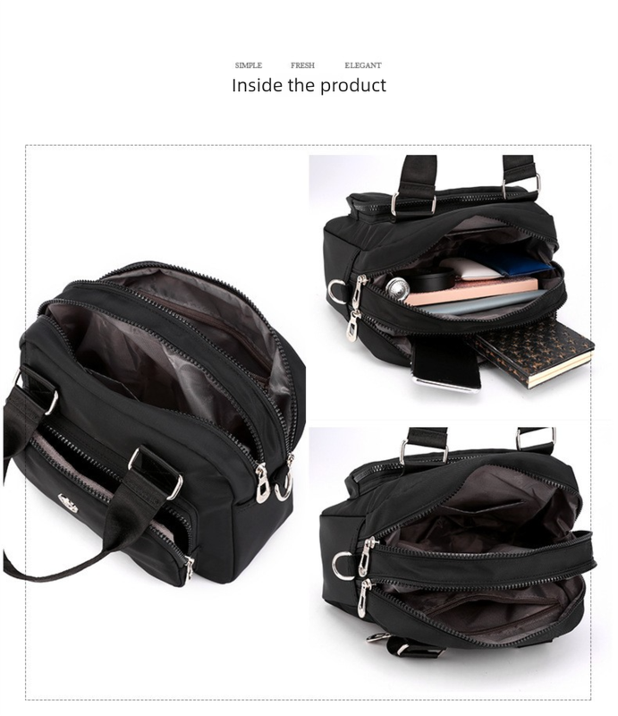 Black Large Capacity Single Shoulder Bag – Waterproof Nylon Tote with Adjustable Strap, Multi-Functional Design for Everyday Use - Image 5