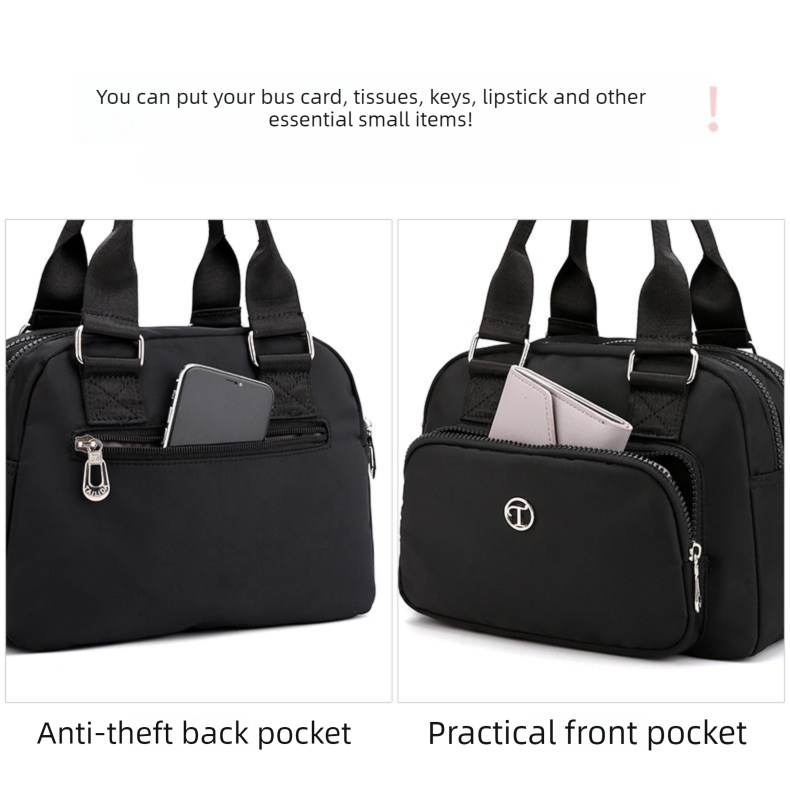 Black Large Capacity Single Shoulder Bag – Waterproof Nylon Tote with Adjustable Strap, Multi-Functional Design for Everyday Use - Image 6