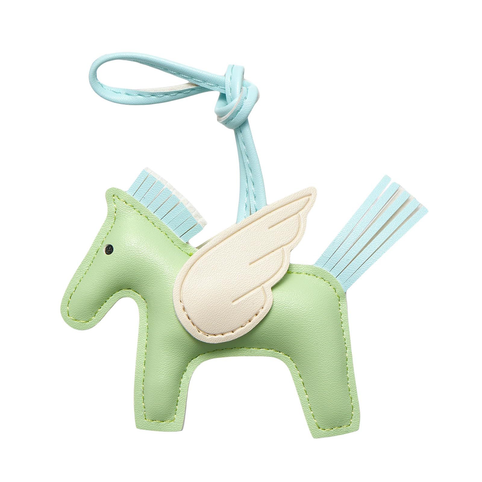 Green PU Leather Pegasus Keychain – Cute Flying Horse Pendant with Wings and Rope, 3-Pack - Image 1