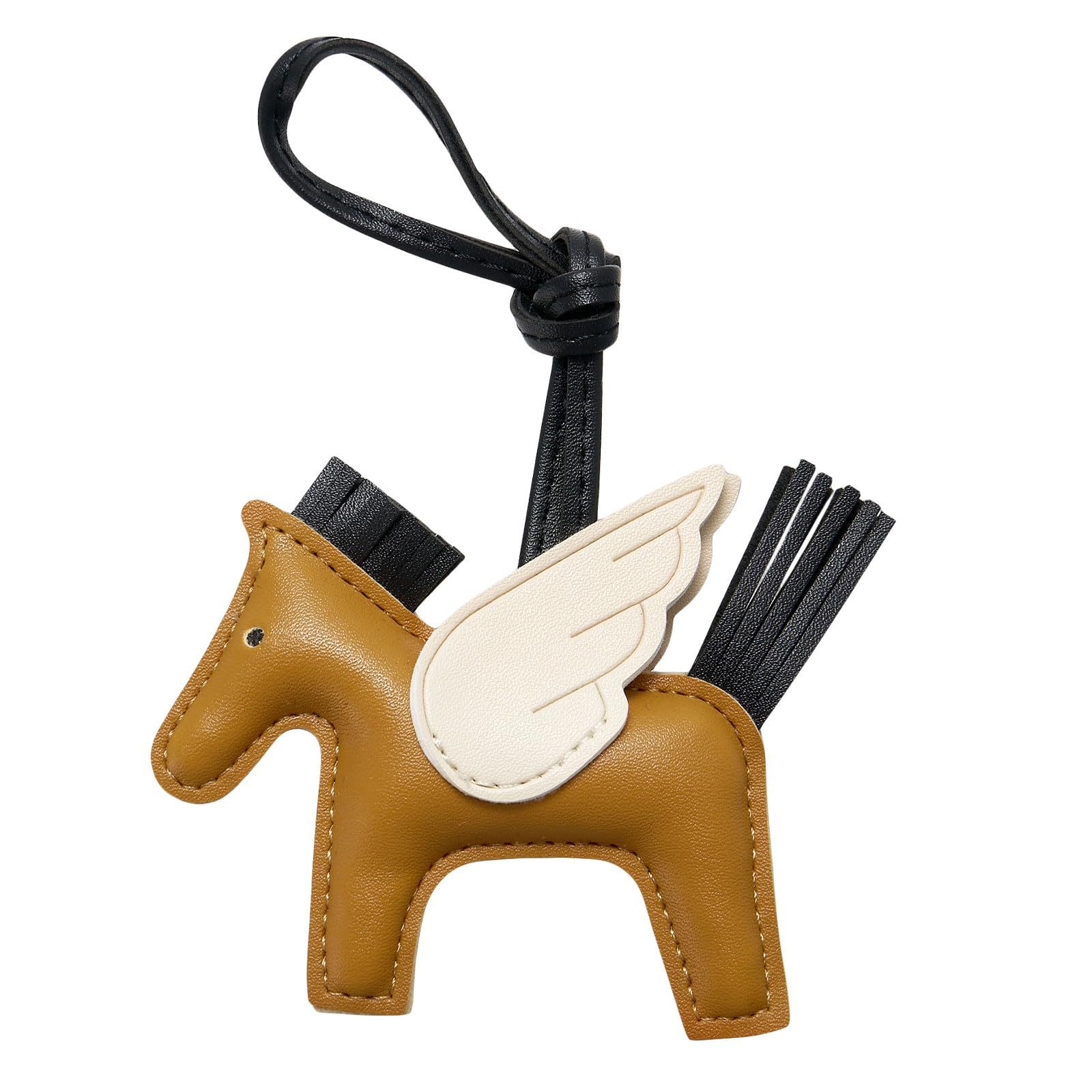 Brown PU Leather Pegasus Keychain – Cute Flying Horse Pendant with Wings and Rope, 3-Pack - Image 1