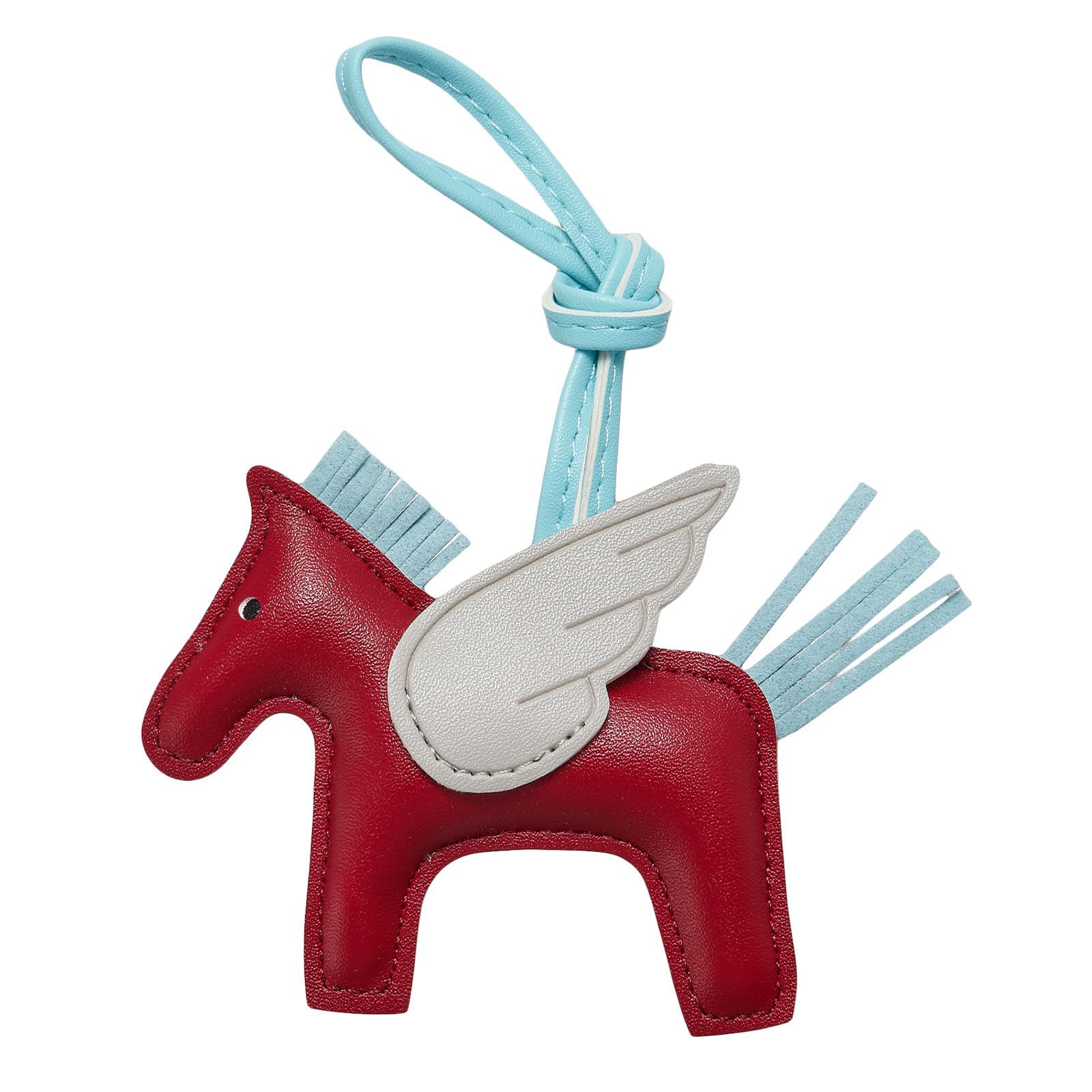 Red PU Leather Pegasus Keychain – Cute Flying Horse Pendant with Wings and Rope, 3-Pack - Image 1