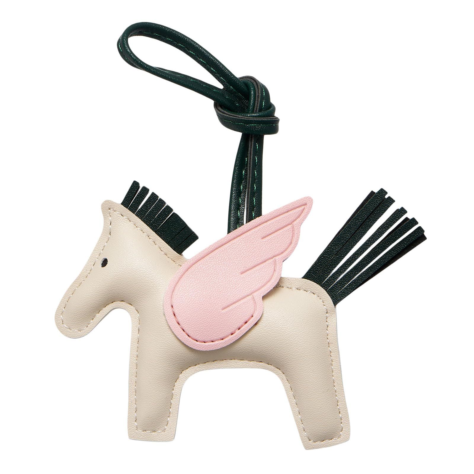 Beige PU Leather Pegasus Keychain – Cute Flying Horse Pendant with Wings and Rope, 3-Pack - Image 1