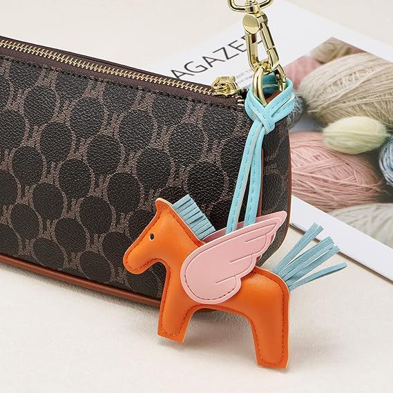Beige PU Leather Pegasus Keychain – Cute Flying Horse Pendant with Wings and Rope, 3-Pack - Image 4