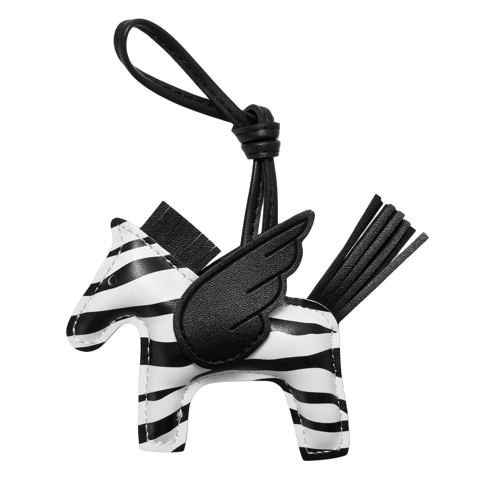 Black and White PU Leather Pegasus Keychain – Cute Flying Horse Pendant with Wings and Rope, 3-Pack - Image 1
