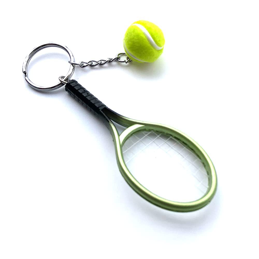 Green Simulation Tennis Racket Keychain – Mini Tennis Racket and Ball Pendant, 3-Pack - Image 1