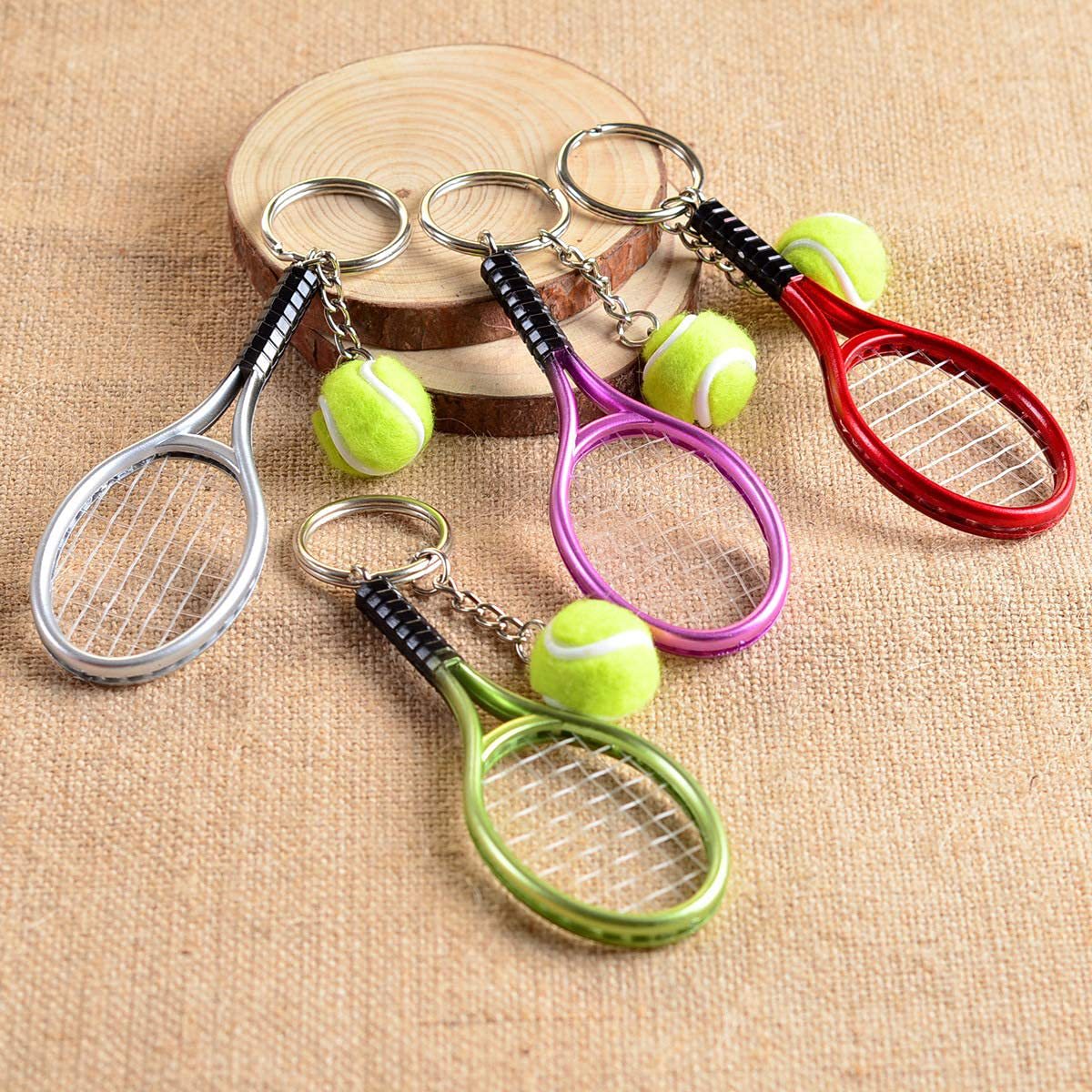 Red Simulation Tennis Racket Keychain – Mini Tennis Racket and Ball Pendant, 3-Pack - Image 2