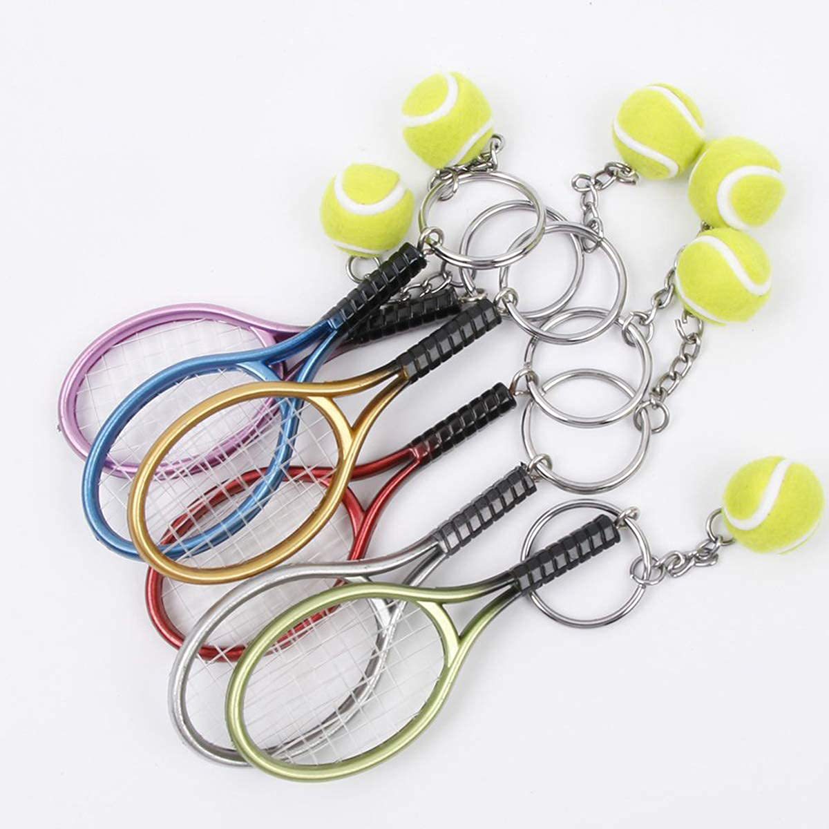 Grey Simulation Tennis Racket Keychain – Mini Tennis Racket and Ball Pendant, 3-Pack - Image 4