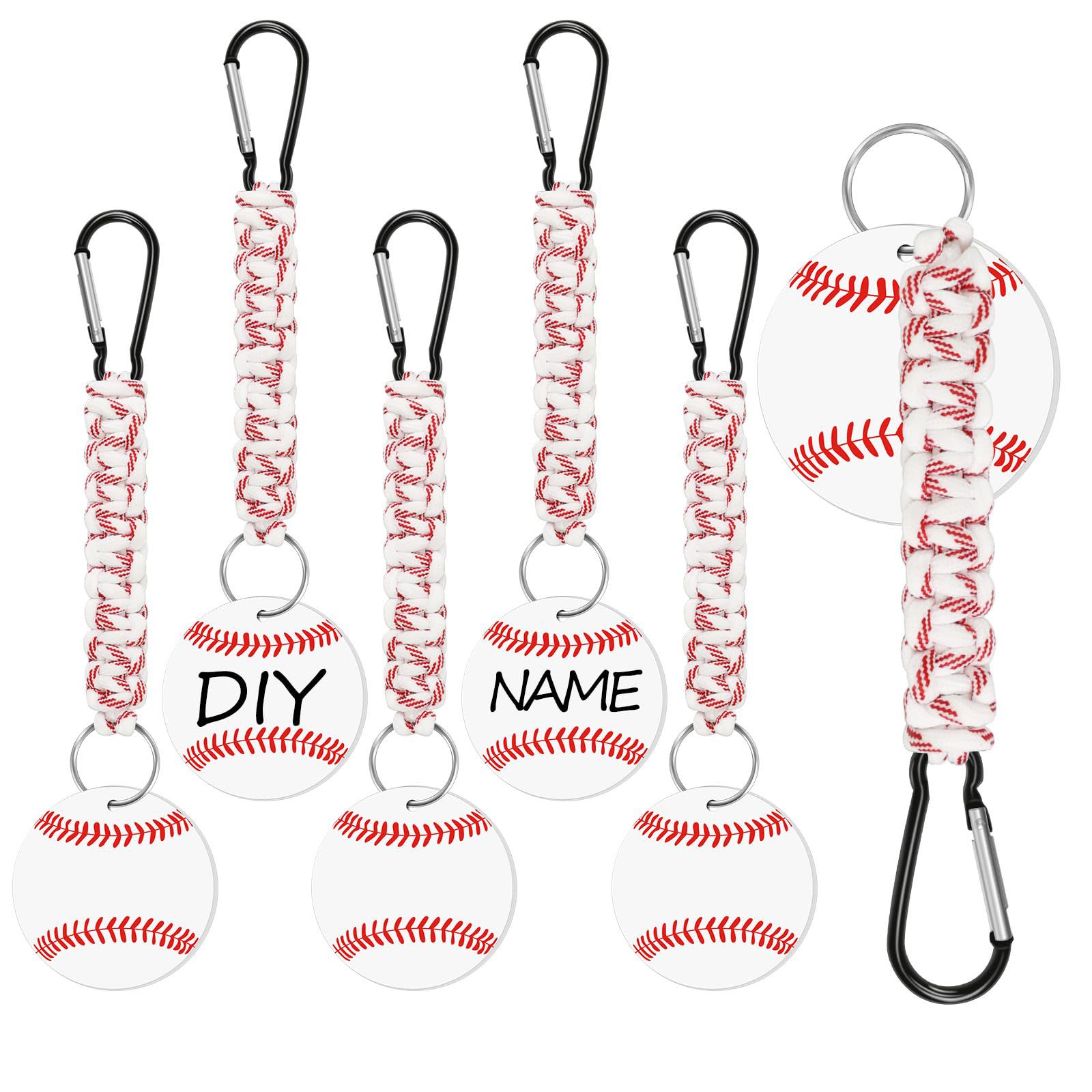 White DIY Baseball Keychain – Acrylic Ball Pendant with Nylon Rope, 2-Pack - Image 1