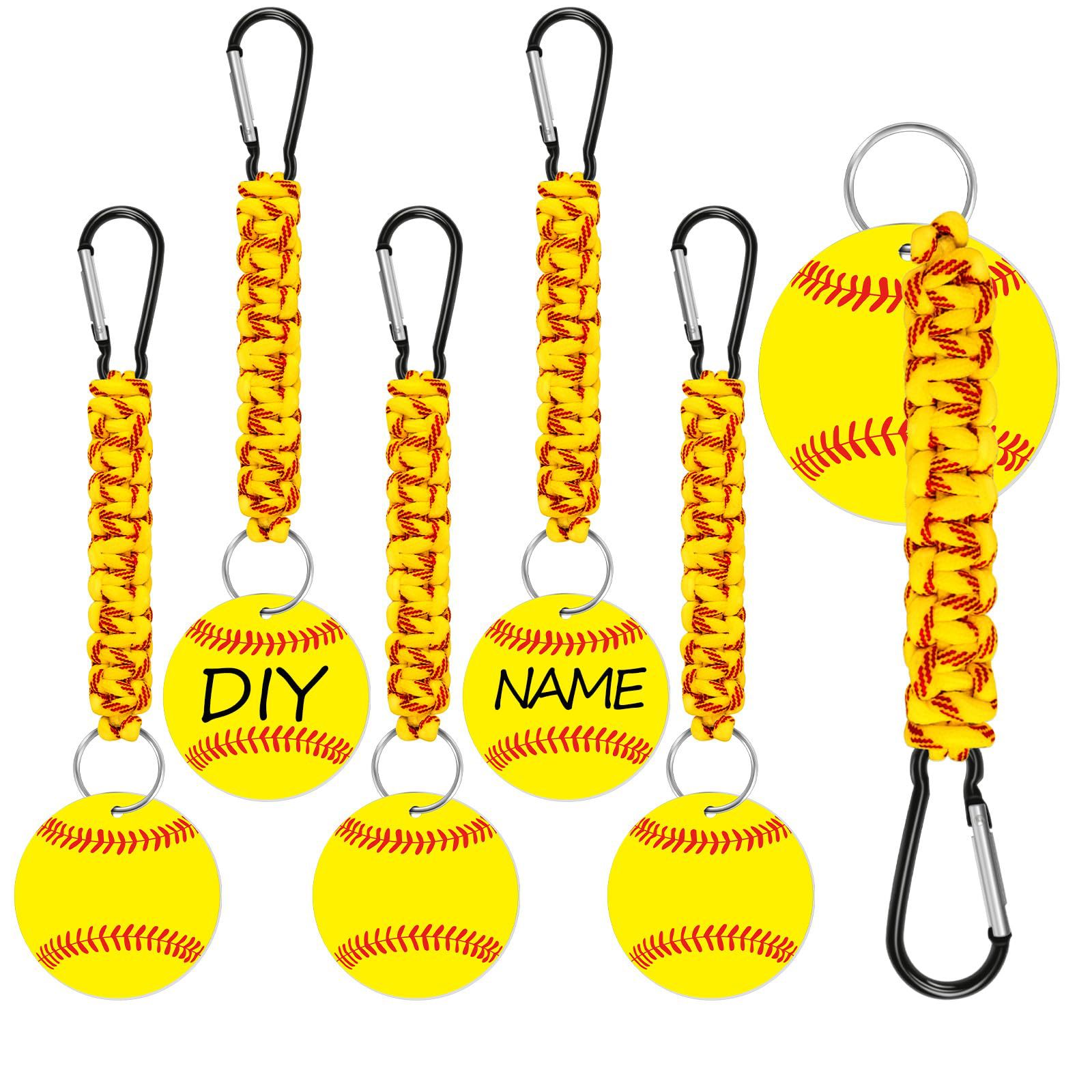 Yellow DIY Baseball Keychain – Acrylic Ball Pendant with Nylon Rope, 2-Pack - Image 1