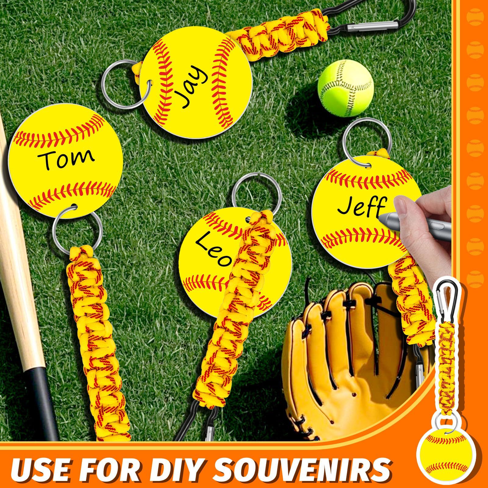 Yellow DIY Baseball Keychain – Acrylic Ball Pendant with Nylon Rope, 2-Pack - Image 3