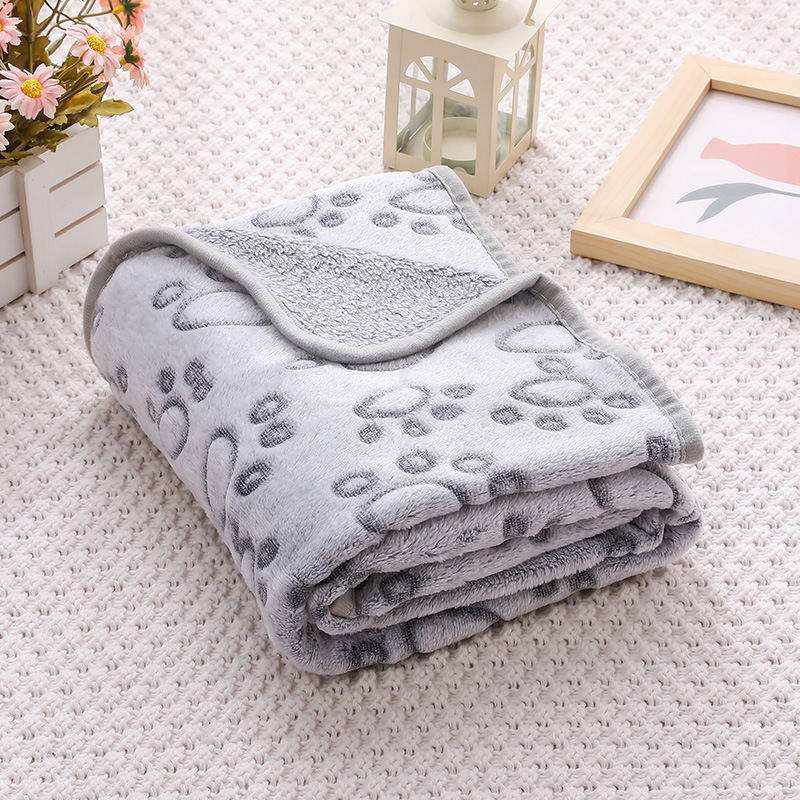 Grey Pet Blanket Set – Plush Paw Print Design, 3-Piece Pack (S/M/L Sizes) - Image 1